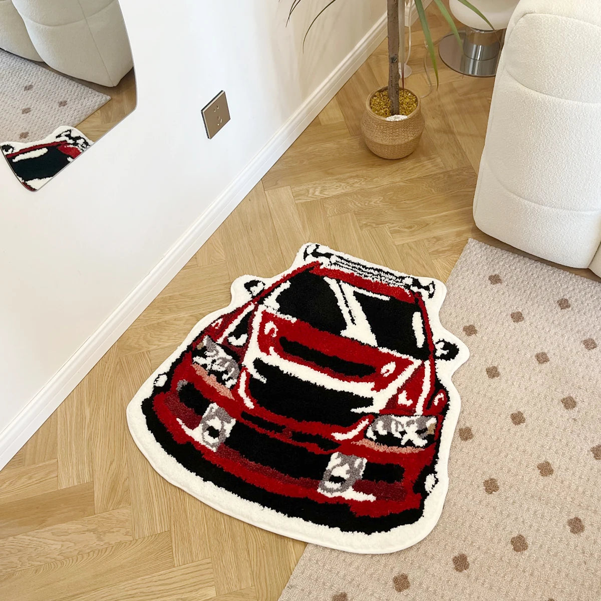 Red Racing Car Shaped Tufting Rug - Soft, Non-Slip Floor Mat