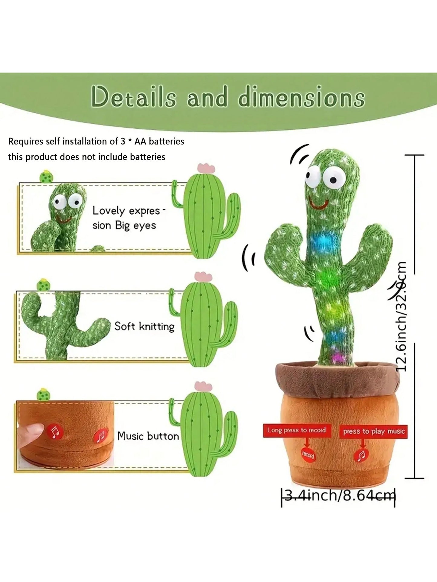 Dancing Talking Cactus Toy - Singing, Mimicking & Recording for Kids