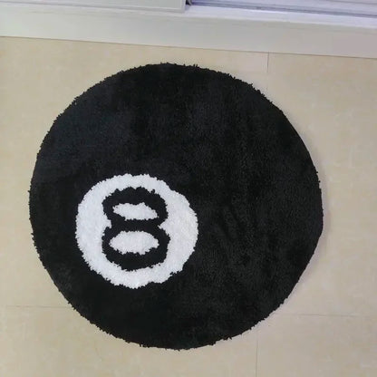 Billiards 8 Ball Round Rug - Soft Tufted Chair Pad and Floor Mat