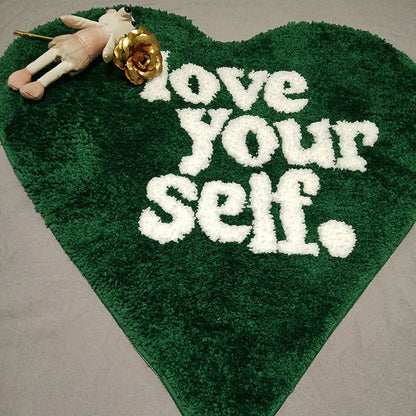 Green Heart-Shaped Tufting Rug - Fluffy Letter Carpet for Home Decor