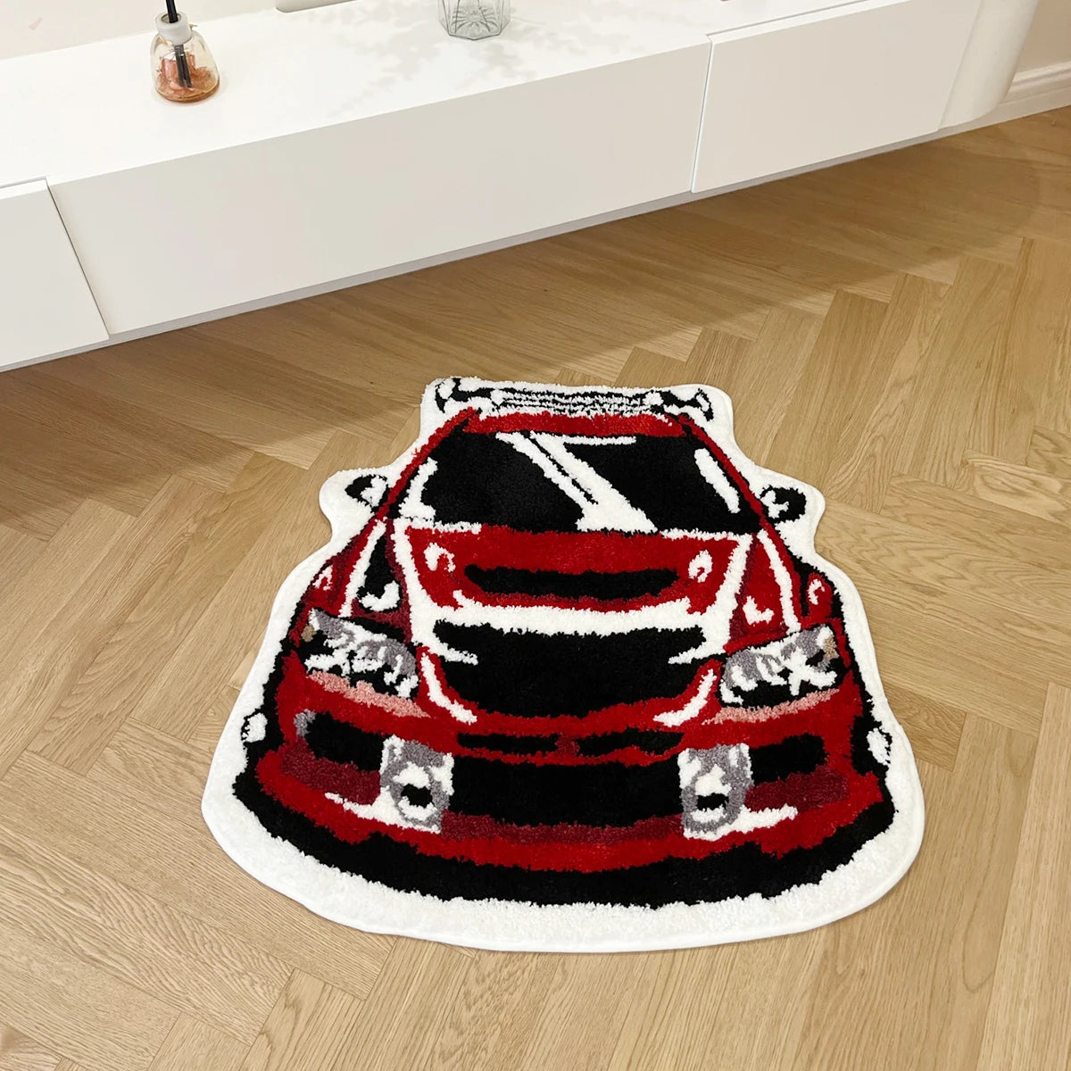 Red Racing Car Shaped Tufting Rug - Soft, Non-Slip Floor Mat