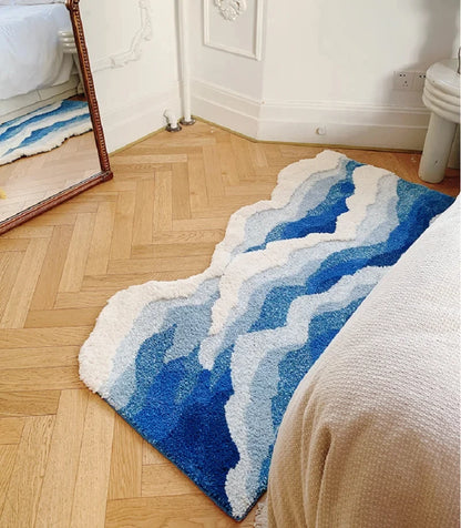 Blue Sea Pattern Tufted Rug - Cute Japanese Style Anti-Slip Floor Pad