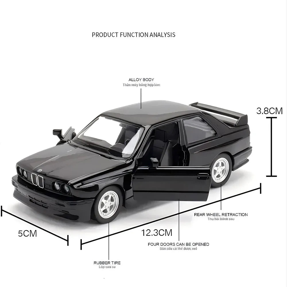 1/36 Scale 1987 BMW M3 Alloy Model Car - Diecast Metal with Pull Back Action