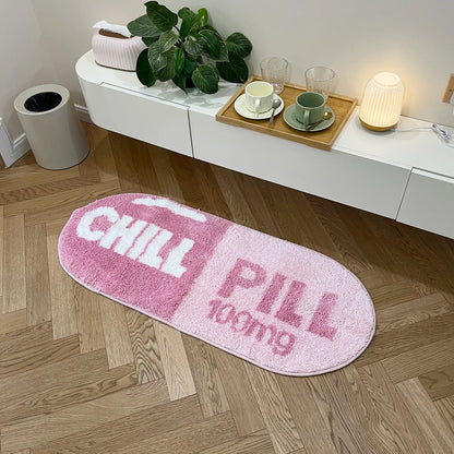 Chill Pill Custom Oval Rug - Pink Tufted Bath Mat with Anti-Slip Backing