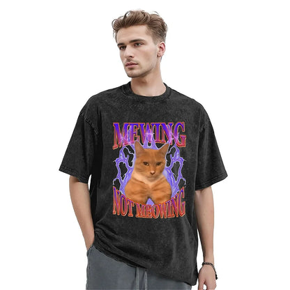 Funny Cat Meme T-Shirt - 'Mewing Not Meowing' Summer Vintage Tee